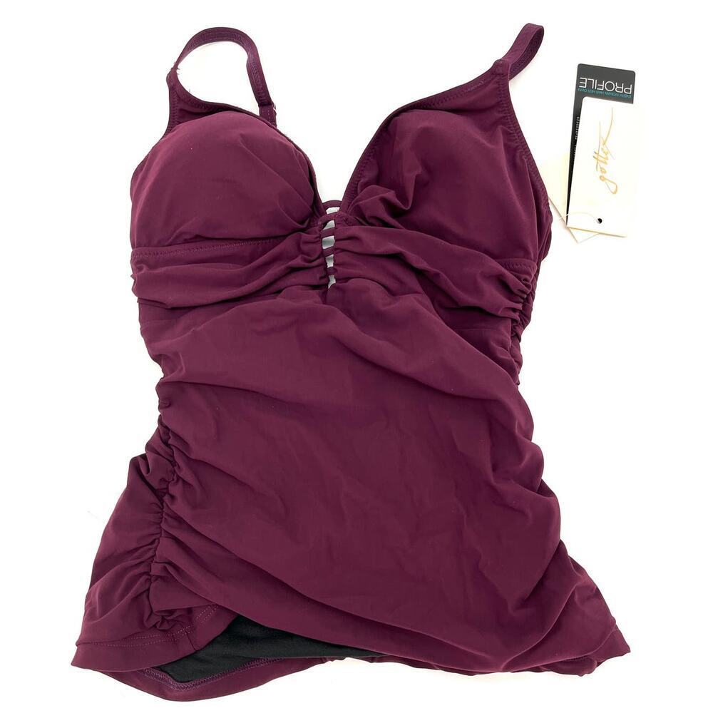 Gottex Tutti Frutti Cutout Tankini Top Merlot Burgundy Grape Size 6 NWT